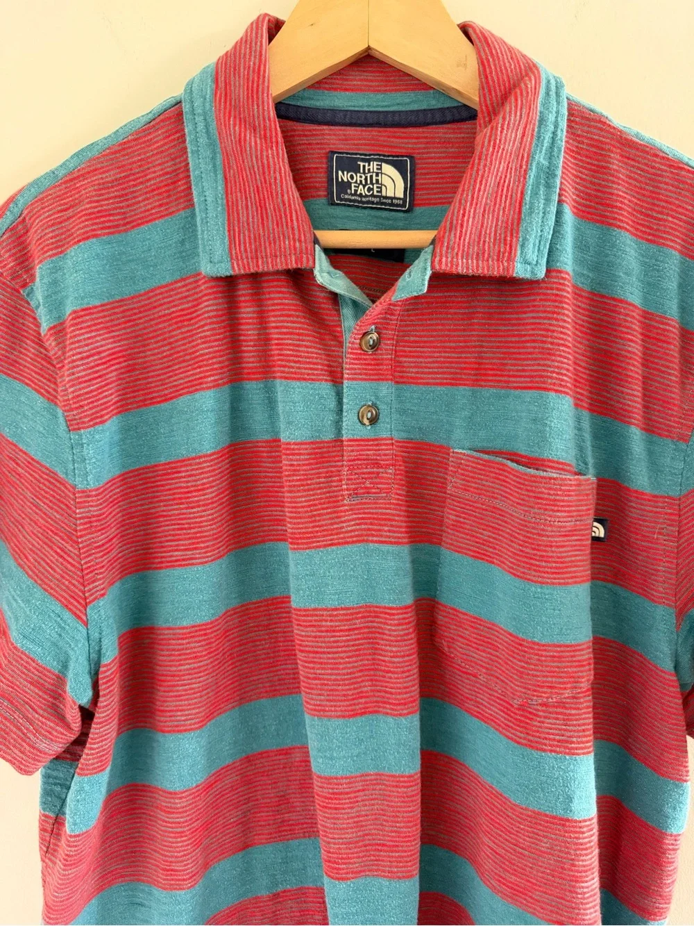 The North Face Polo Shirt Mens Large Striped‎ Gorpcore Casual Outdoor Classic